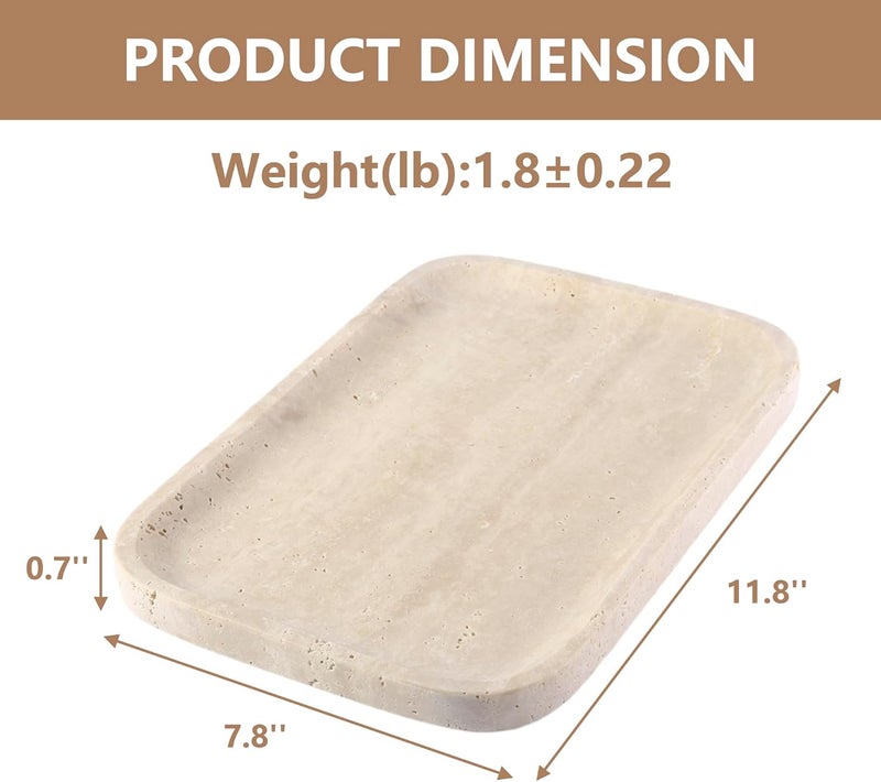karibiber Marble Vanity Tray for Dresser Organizer, Travertine Bathroom Tray Countertop, Beige Decorative Serving Trays, Kitchen Sink Storage, Jewelry & Perfume Holder(Travertino Romano) - Image 4